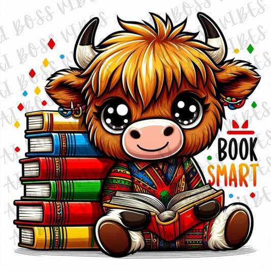 Cute Baby Cow Book Smart png